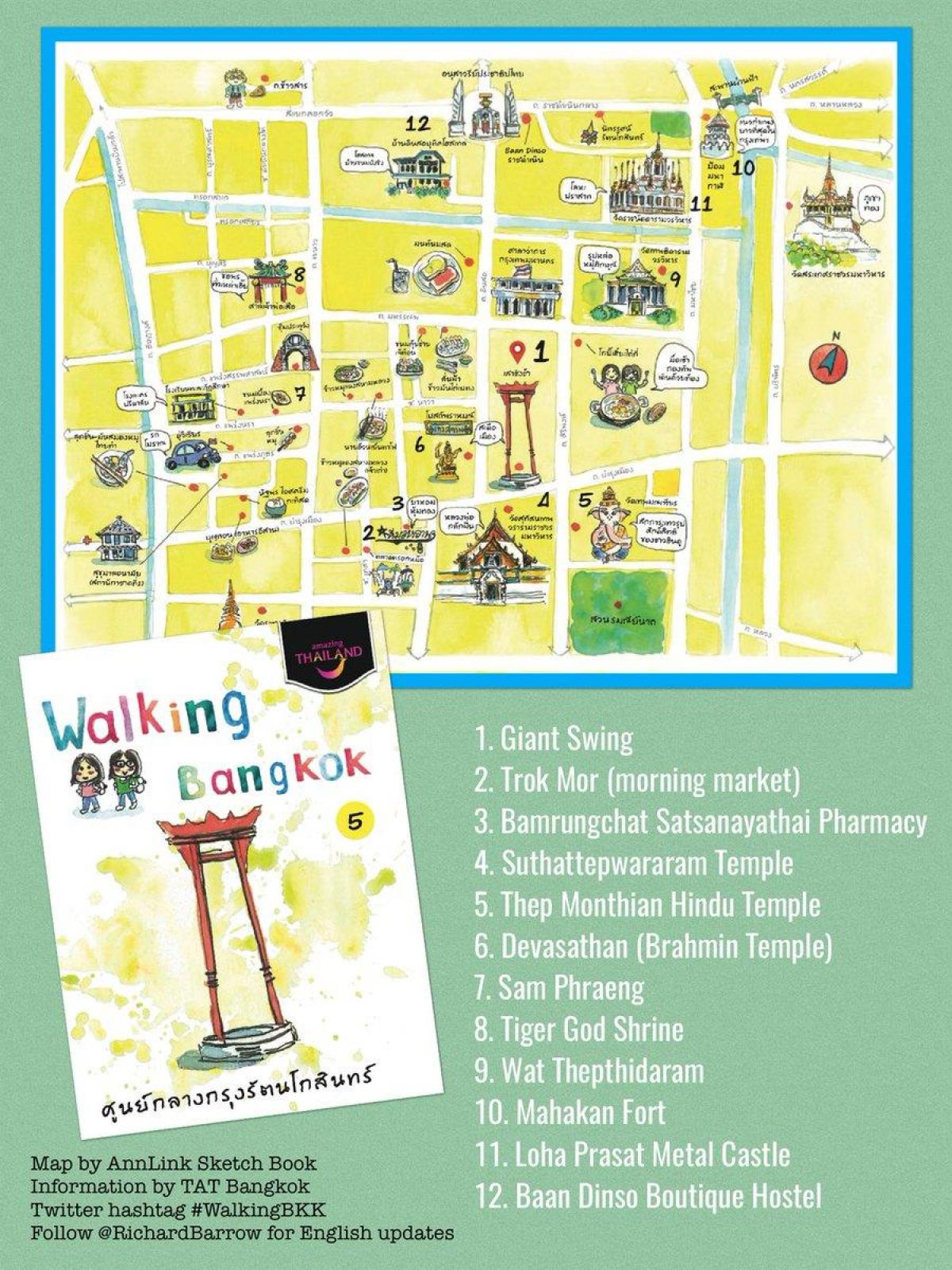 Mappa dei tour a piedi di Bangkok (Krung Thep)