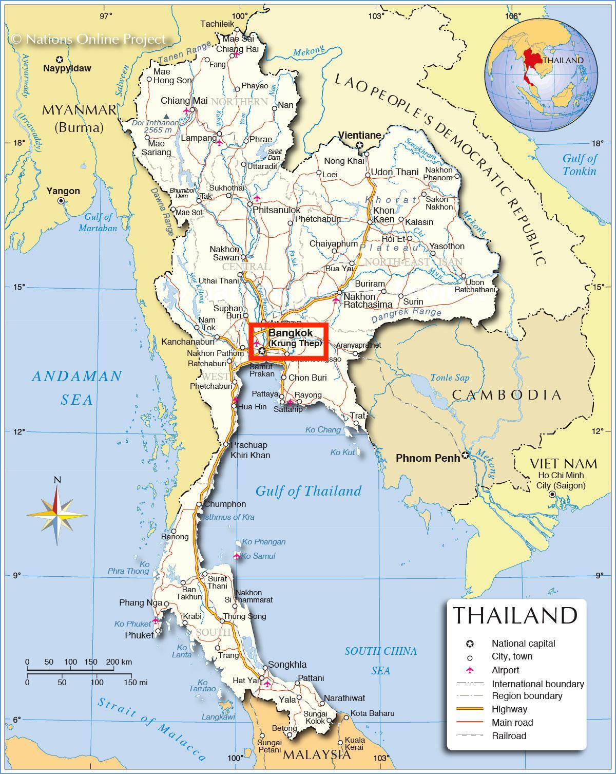 Bangkok (Krung Thep) sulla mappa della Thailandia